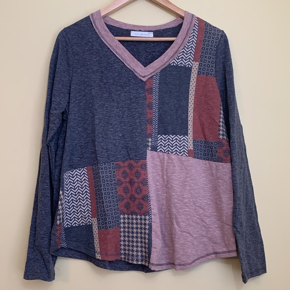 Ces Femme | NIP Charcoal Multi Color Block V-Neck Long Sleeve Top M - Picture 1 of 7